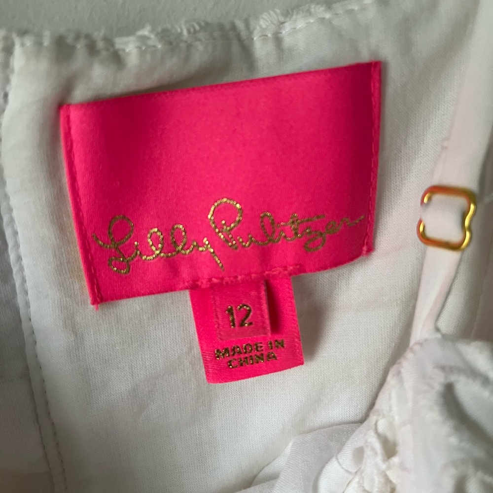 Lilly Pulitzer Shelli Resort White Eyelet Shift Tie Back Dress Size 12 - Picture 4 of 7